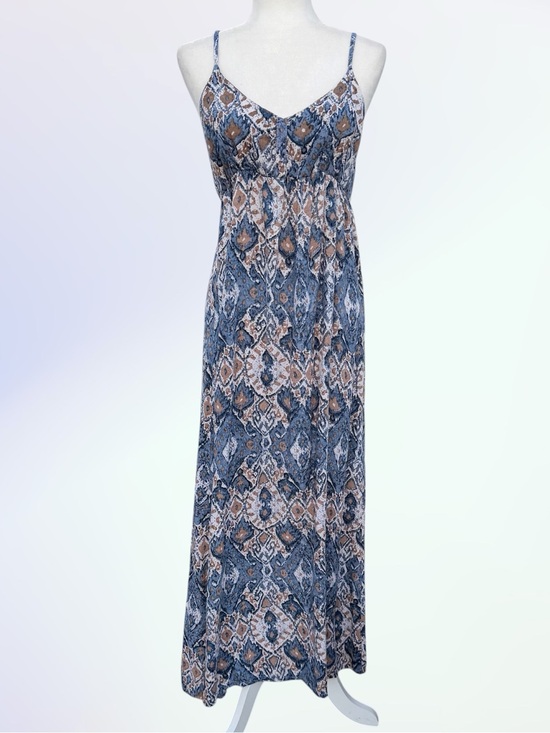 Angie Dresses & Skirts - Angie Blue and Beige Ikat Print Babydoll V-Neck Spaghetti Strap Maxi Dress ~ L
